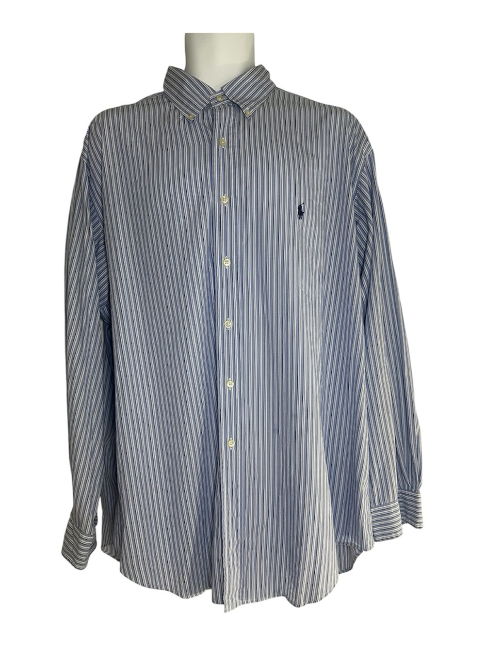 Ralph Lauren Yarmouth Striped Button‑Down Shirt 17 34/35 – Classic Coquette Prep